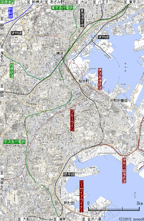 横浜市電路線図