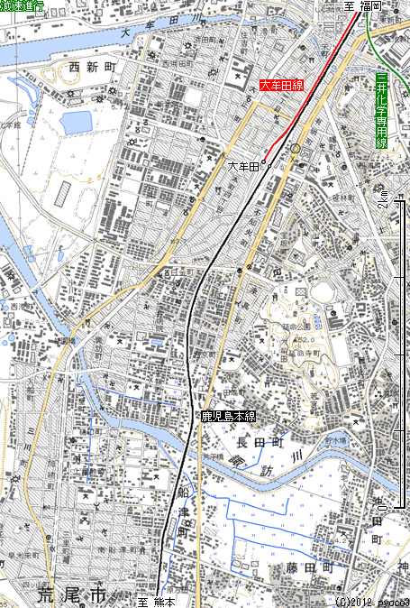 大牟田市内線路線図